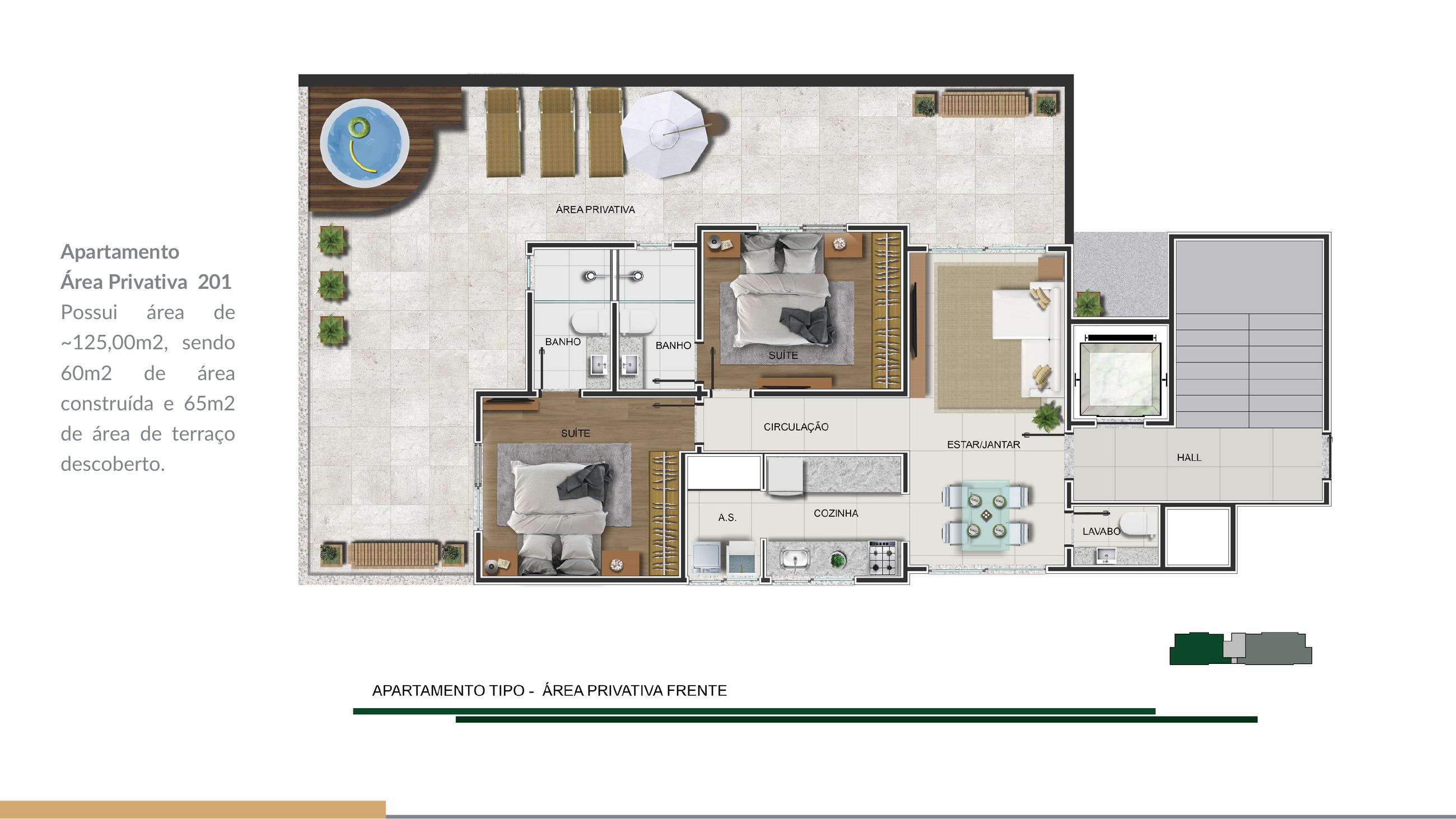 Planta — Área Privativa 201 — ~125 m² — Silva Jardim 192