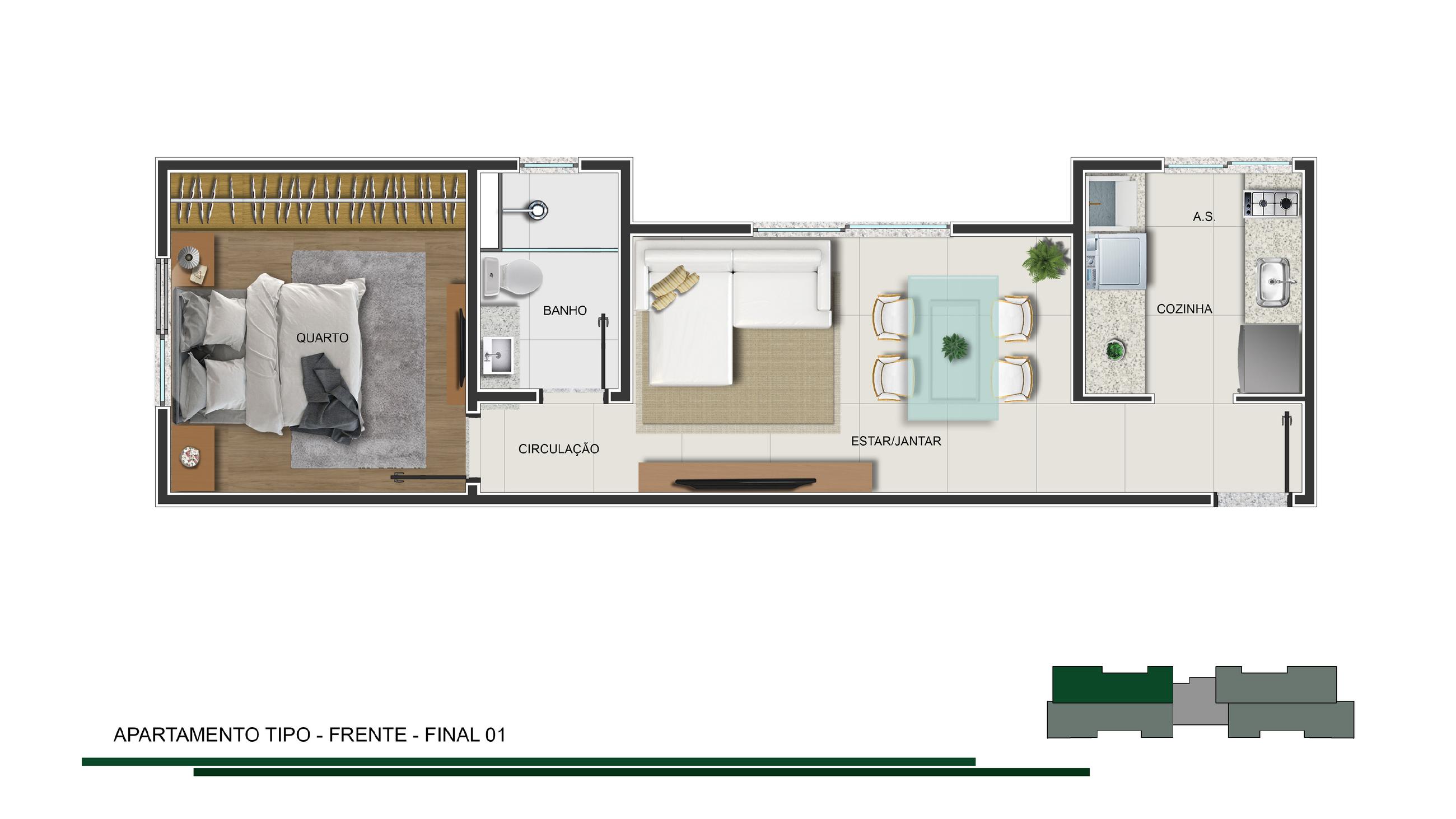 Planta — Apartamento tipo — frente, final 01 — Vicentina de Souza 138