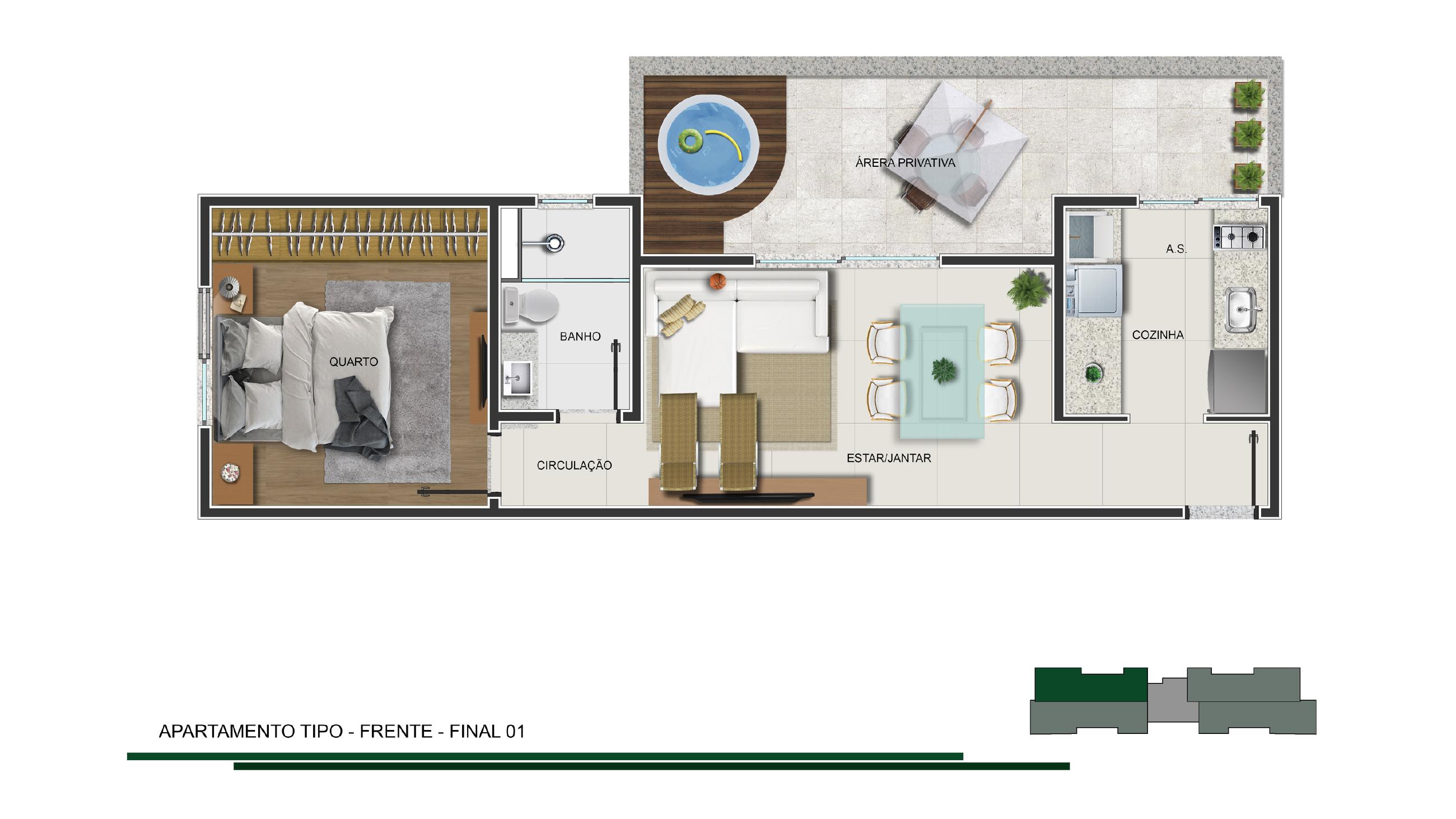 Planta — Apartamento tipo — frente, final 01 — Vicentina de Souza 138