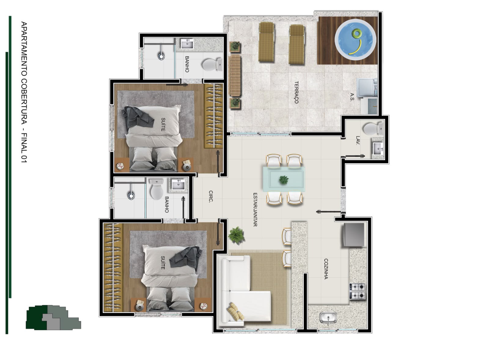 Planta — Cobertura, final 01 (2 suítes e terraço) — Chefe Pereira 278